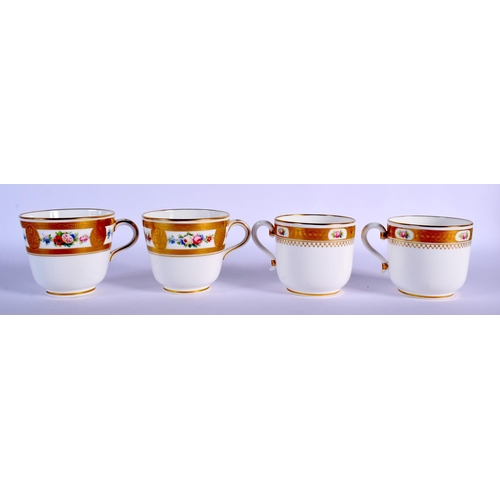 110 - LATE 19TH C. MINTON PAIR OF TEACUPS SAUCERS AND SIDE PLATES AND A PAIR OF MINTON CUPS AND SAUCERS PA... 