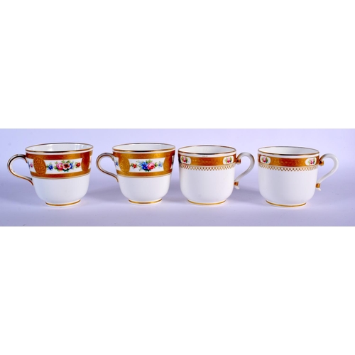 110 - LATE 19TH C. MINTON PAIR OF TEACUPS SAUCERS AND SIDE PLATES AND A PAIR OF MINTON CUPS AND SAUCERS PA... 