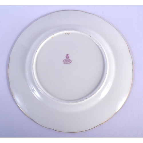 117 - LATE 19TH C. MINTON PLATE WITH TURQUOISE BORDER HAVING THREE PANELS OF FLOWERS AND ELABORATE GILDING... 