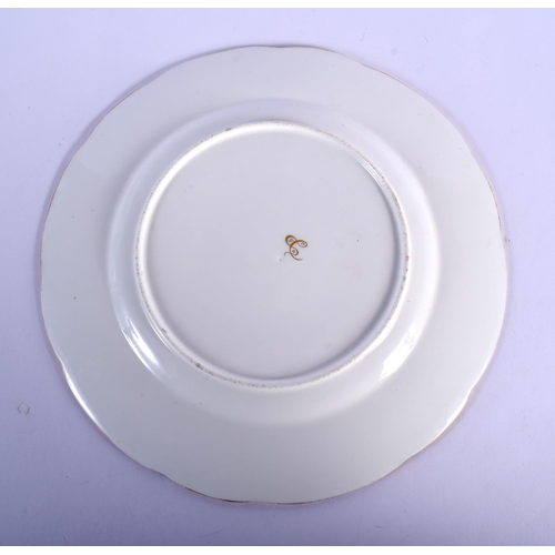 119 - 19TH C. COALPORT FINE PLATE PAINTED BY WM. COOK WITH BIRDS AND FLOWERS IN JEWELLED PANELS ON A BLUE ... 