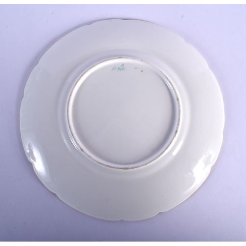 120 - 19TH C. COALPORT FINE PLATE PAINTED WITH A BIRD OF PREY BY JOHN RANDALL, IN A TURQUOICE AND GILT PAN... 