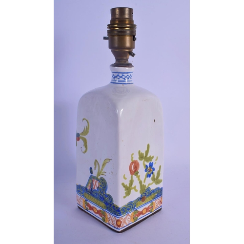 15 - A 19TH CENTURY SOUTH EUROPEAN FAIENCE TIN GLAZED VASE converted to a lamp. 24 cm high overall.