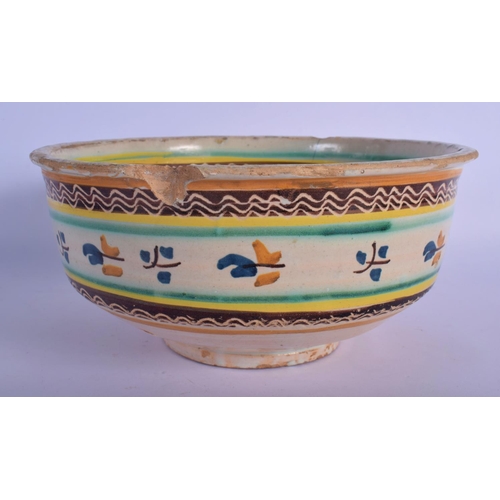 16 - A 17TH/18TH CENTURY SOUTH EUROPEAN FAIENCE GLAZED BOWL painted with sparse foliage. 24 cm x 12 cm.
