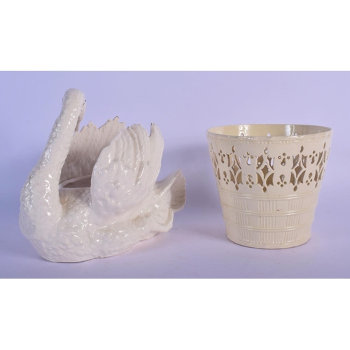 18 - A LATE 18TH CENTURY LEEDS CREAMWARE OPENWORK BASKET VASE together with an early Continental pottery ... 