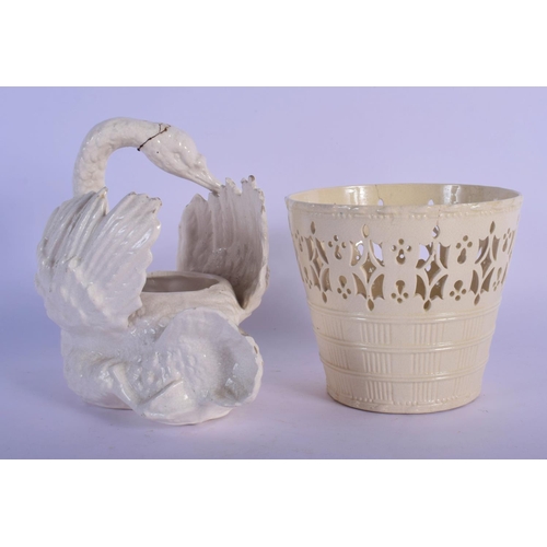 18 - A LATE 18TH CENTURY LEEDS CREAMWARE OPENWORK BASKET VASE together with an early Continental pottery ... 