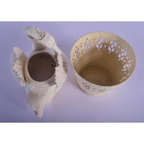 18 - A LATE 18TH CENTURY LEEDS CREAMWARE OPENWORK BASKET VASE together with an early Continental pottery ... 