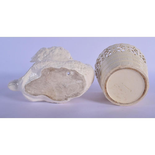 18 - A LATE 18TH CENTURY LEEDS CREAMWARE OPENWORK BASKET VASE together with an early Continental pottery ... 