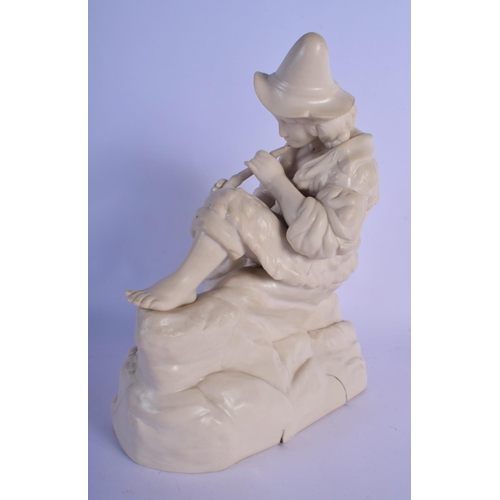 19 - A RARE 19TH CENTURY ENGLISH GLAZED PORCELAIN FIGURE OF A MUSICIAN modelled upon a rocky outcrop. 28 ... 