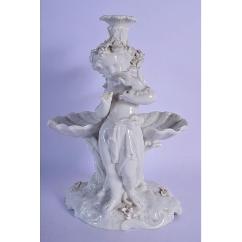 1A - A 19TH CENTURY GERMAN WHITE GLAZED PORCELAIN CENTREPIECE modelled as figures beside shells. 27 cm x ... 