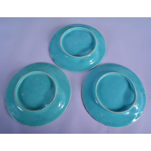 21 - NINE 19TH CENTURY FRENCH MAJOLICA ASPARAGUS DISHES. 23 cm diameter. (9)