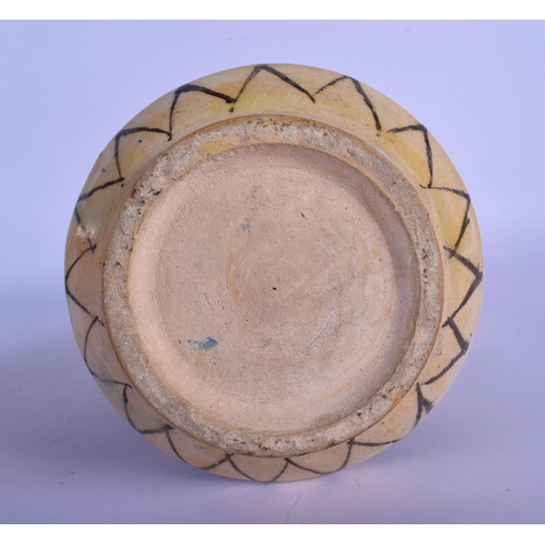 23 - A MIDDLE EASTERN PERSIAN FAIENCE GLAZED HOOKAH PIPE VASE painted with portraits. 28 cm high.