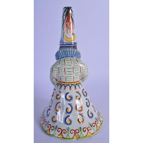 26 - A RARE 19TH CENTURY FRENCH FAIENCE GLAZE JESTER TYPE BELL modelled in floral robes. 21 cm x 8 cm.