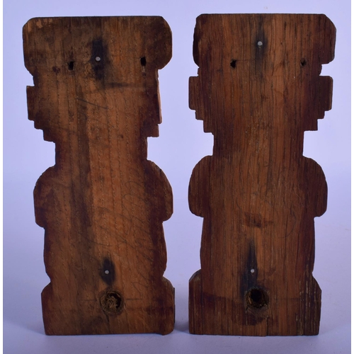 304 - A PAIR OF 18TH CENTURY NORTHERN EUROPEAN CARVED TREEN WOOD PLAQUES depicting bearded males. 16 cm x ... 