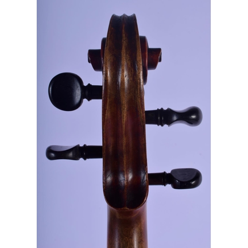 306 - A 19TH CENTURY GERMAN VIOLIN with two bows and contained within an Edward Withers case. 58 cm long. ... 