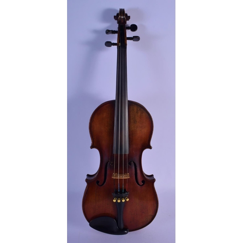 306 - A 19TH CENTURY GERMAN VIOLIN with two bows and contained within an Edward Withers case. 58 cm long. ... 