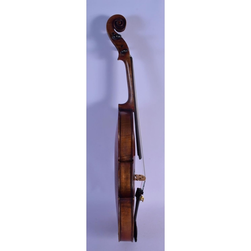 306 - A 19TH CENTURY GERMAN VIOLIN with two bows and contained within an Edward Withers case. 58 cm long. ... 