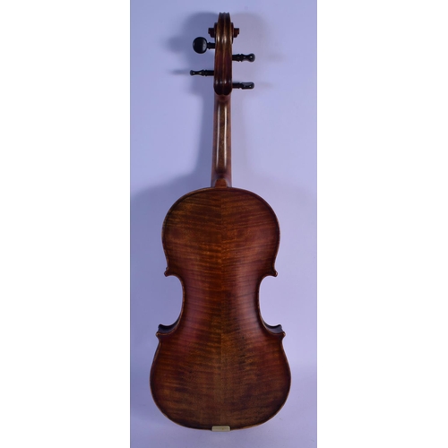 306 - A 19TH CENTURY GERMAN VIOLIN with two bows and contained within an Edward Withers case. 58 cm long. ... 