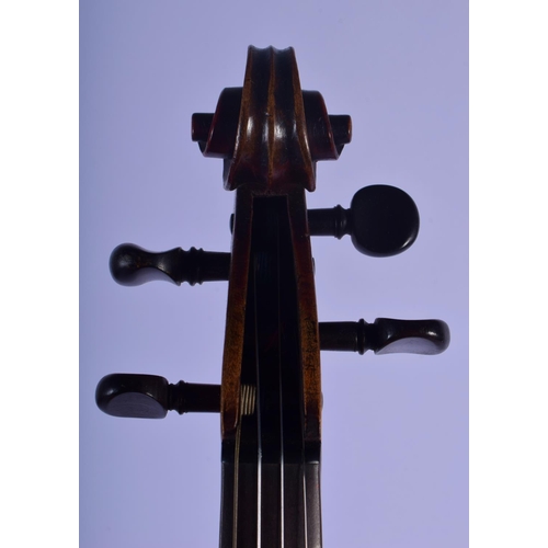 306 - A 19TH CENTURY GERMAN VIOLIN with two bows and contained within an Edward Withers case. 58 cm long. ... 