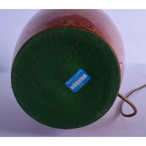 307 - A GEORGE III STYLE COUNTRY HOUSE PORCELAIN LAMP decorated with oriental scenes. 50 cm high inc fitti... 