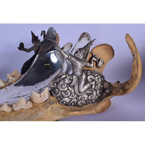 308 - A FINE AND RARE EARLY 20TH CENTURY SILVER MOUNTED MIDDLE EASTER TIGER SKULL probably Thai, formed as... 