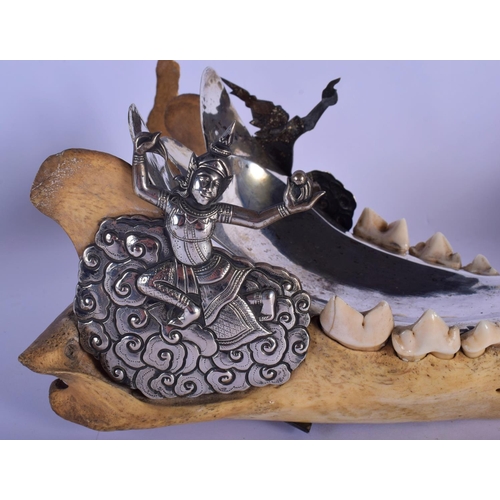 308 - A FINE AND RARE EARLY 20TH CENTURY SILVER MOUNTED MIDDLE EASTER TIGER SKULL probably Thai, formed as... 