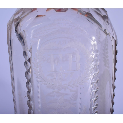 31 - A VICTORIAN BRANDY DECANTER AND STOPPER 21 cm high.