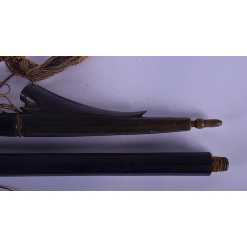 316 - A VERY UNUSUAL 19TH CENTURY TRIBAL CARVED RHINOCEROS HORN SPEAR possibly Polynesian. 60 cm long.