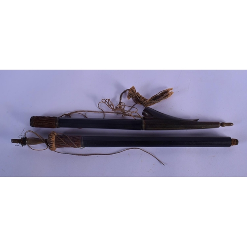 316 - A VERY UNUSUAL 19TH CENTURY TRIBAL CARVED RHINOCEROS HORN SPEAR possibly Polynesian. 60 cm long.