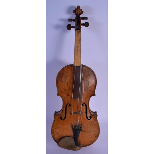 318 - A CASED ANTIQUE SINGLE PIECE BACK VIOLIN bearing Italian label to interior dated 1803. 58 cm long.