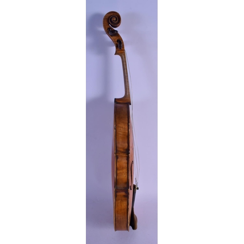 318 - A CASED ANTIQUE SINGLE PIECE BACK VIOLIN bearing Italian label to interior dated 1803. 58 cm long.