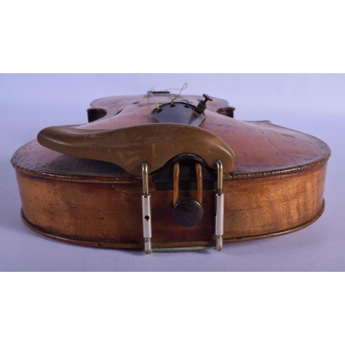 318 - A CASED ANTIQUE SINGLE PIECE BACK VIOLIN bearing Italian label to interior dated 1803. 58 cm long.