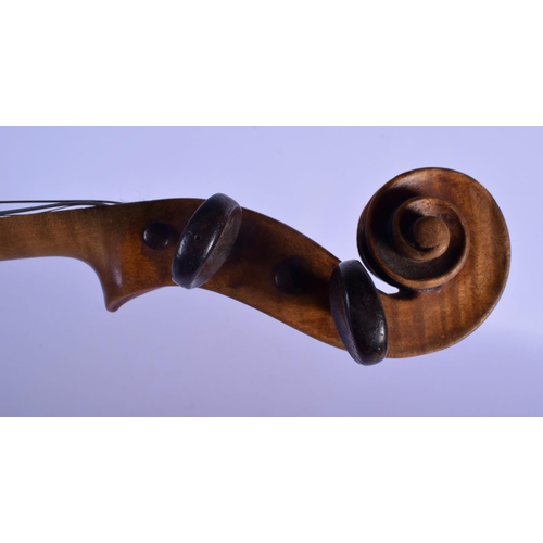 318 - A CASED ANTIQUE SINGLE PIECE BACK VIOLIN bearing Italian label to interior dated 1803. 58 cm long.