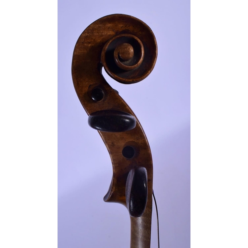 318 - A CASED ANTIQUE SINGLE PIECE BACK VIOLIN bearing Italian label to interior dated 1803. 58 cm long.