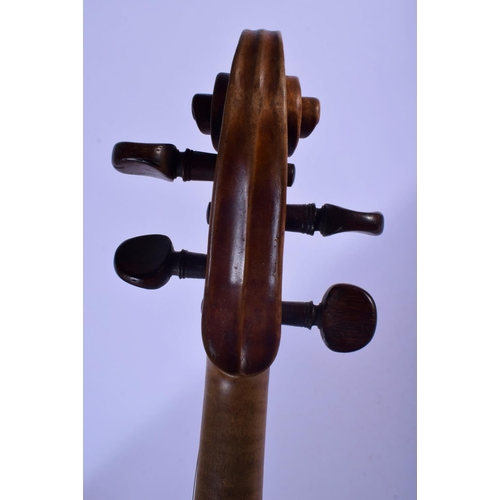 318 - A CASED ANTIQUE SINGLE PIECE BACK VIOLIN bearing Italian label to interior dated 1803. 58 cm long.