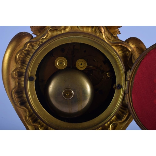 330 - A LOVELY 19TH CENTURY FRENCH ORMOLU MANTEL CLOCK overlaid with scrolling acanthus and hanging berrie... 