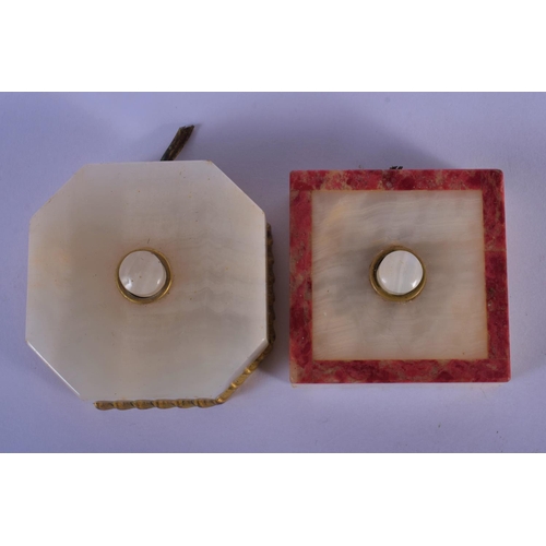 331 - TWO ART DECO MIXED MARBLE DESK BUTTON SWITCHES. 6 cm wide. (2)