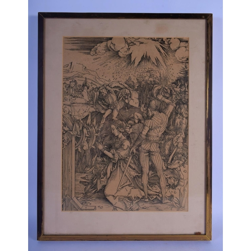 332 - After Albrecht Durer (1471-1528) Engraving, Figures within a landscape. 48 cm x 36 cm.