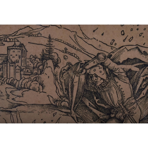 332 - After Albrecht Durer (1471-1528) Engraving, Figures within a landscape. 48 cm x 36 cm.