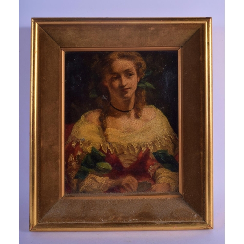 335 - European School (19th Century) Oil on board, Female. 25 cm x 20 cm.