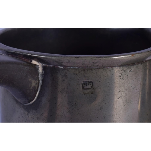 344 - A MID 19TH CENTURY PEWTER TANKARD and a tappit hen. Largest 25 cm high. (2)