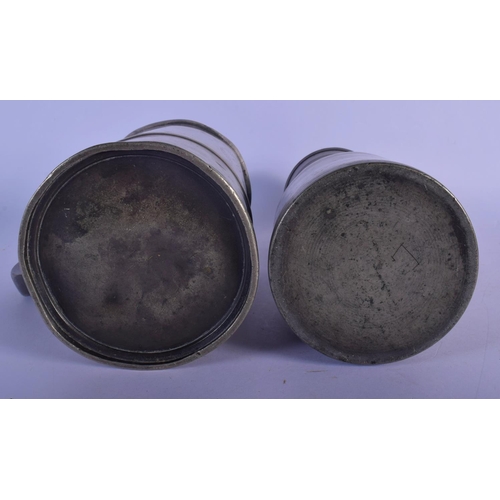 344 - A MID 19TH CENTURY PEWTER TANKARD and a tappit hen. Largest 25 cm high. (2)