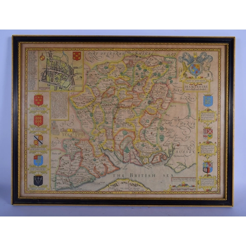 347 - AN ANTIQUE ENGLISH MAP OF HAMPSHIRE. 54 cm x 44 cm.