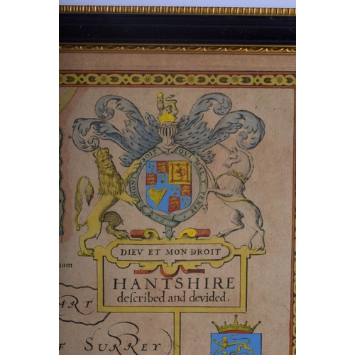 347 - AN ANTIQUE ENGLISH MAP OF HAMPSHIRE. 54 cm x 44 cm.