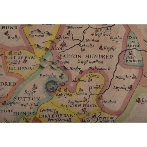 347 - AN ANTIQUE ENGLISH MAP OF HAMPSHIRE. 54 cm x 44 cm.