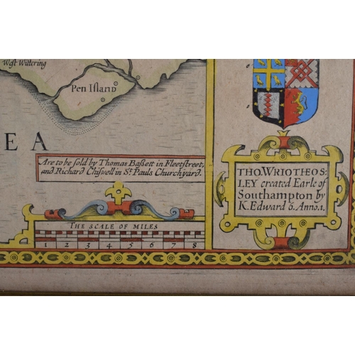 347 - AN ANTIQUE ENGLISH MAP OF HAMPSHIRE. 54 cm x 44 cm.