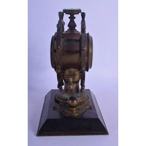 349 - A RARE 19TH CENTURY EUROPEAN INDUSTRIAL SHIPS WHEEL CLOCK with revolving base and inset barometer & ... 