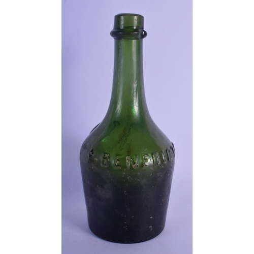 35 - AN EARLY BENEDICTINE GREEN GLASS BOTTLE. 24 cm high.