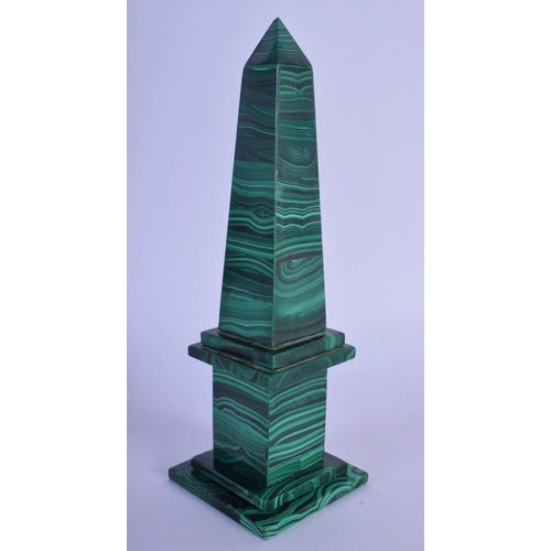 358 - AN ANTIQUE MALACHITE OBELISK. 16 cm high.