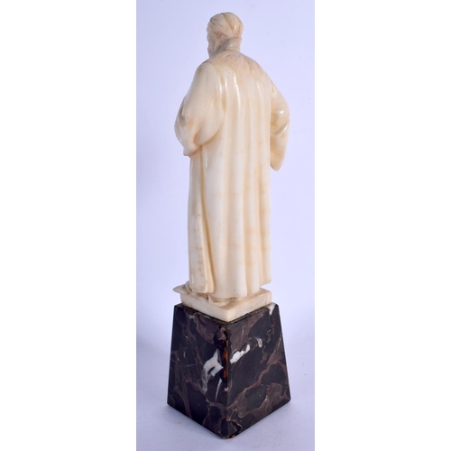 369 - A 19TH CENTURY ITALIAN CARVED ALABASTER FIGURE OF A MALE modelled clutching his beard. 29 cm high.