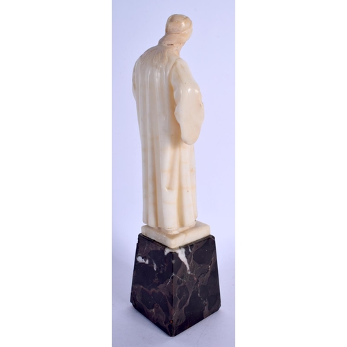 369 - A 19TH CENTURY ITALIAN CARVED ALABASTER FIGURE OF A MALE modelled clutching his beard. 29 cm high.